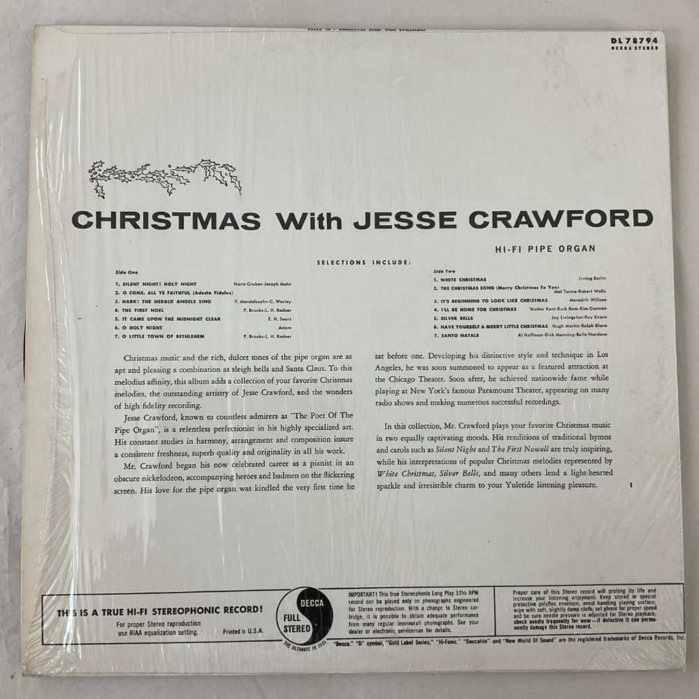 Jesse Crawford: Christmas Vintage Vinyl Record - Picture 3 of 9